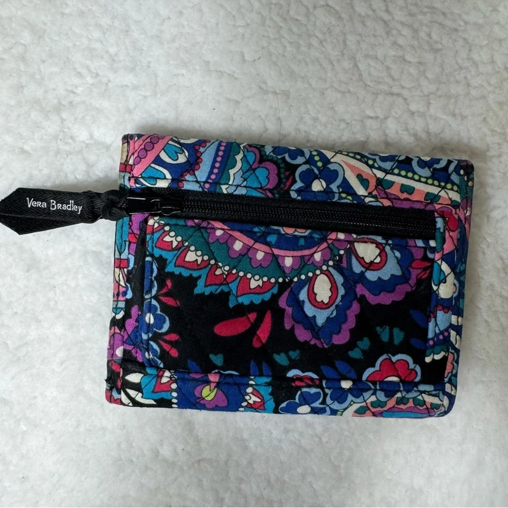 Vera Bradley Floral Trifold Wallet RFID Organizer Blue Pink - Picture 3 of 8